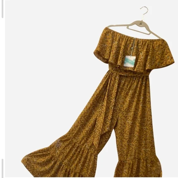 Umgee Mustard Floral Strapless Jumpsuit - Picture 3 of 7